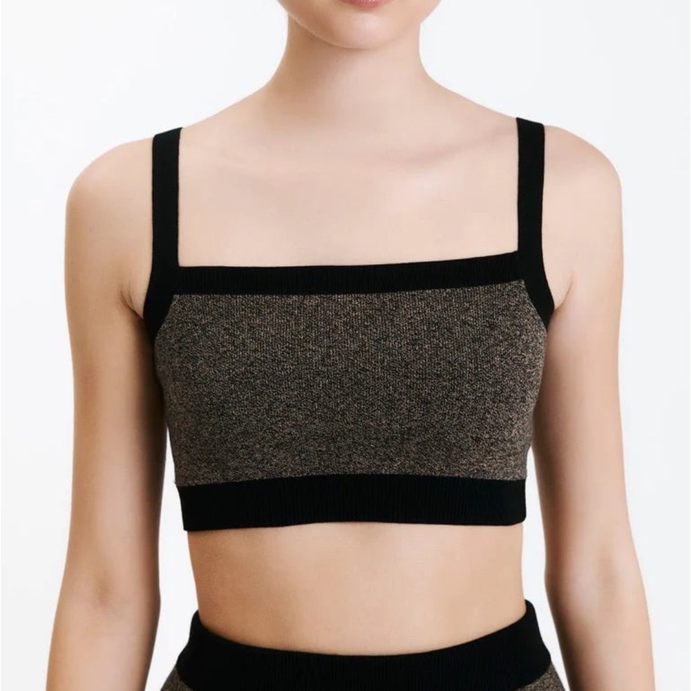 Nude Lucy Active Knit Crop Tank, Black/ Brown Heather, size S NWT - Picture 2 of 8